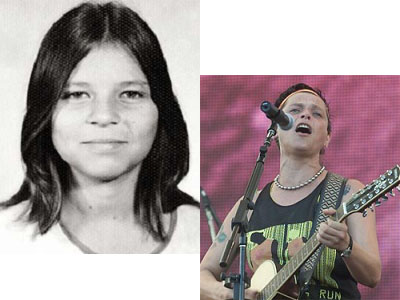Cássia em dois momento: na juventude, e na apresentação do Rock in Rio de 2001